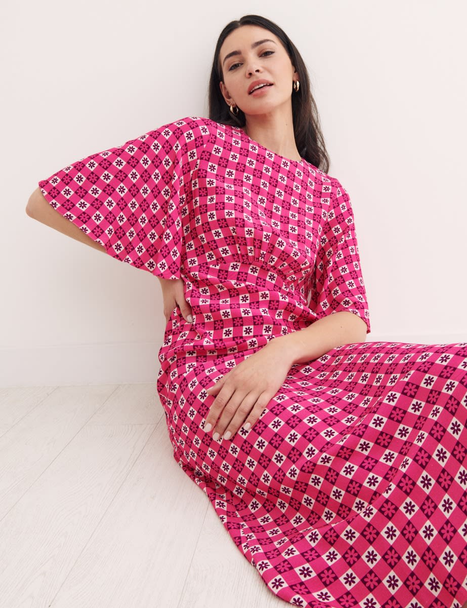 Pink Ditsy Floral Eva Midi Dress