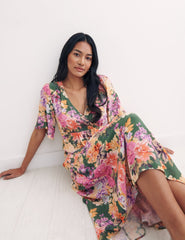 Ciara Bloom Green Clementine Midi Dress