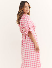 Pink Check Esme Midi Dress