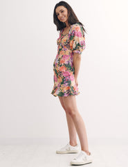 Pink and Green Big Floral Zoey Mini Dress