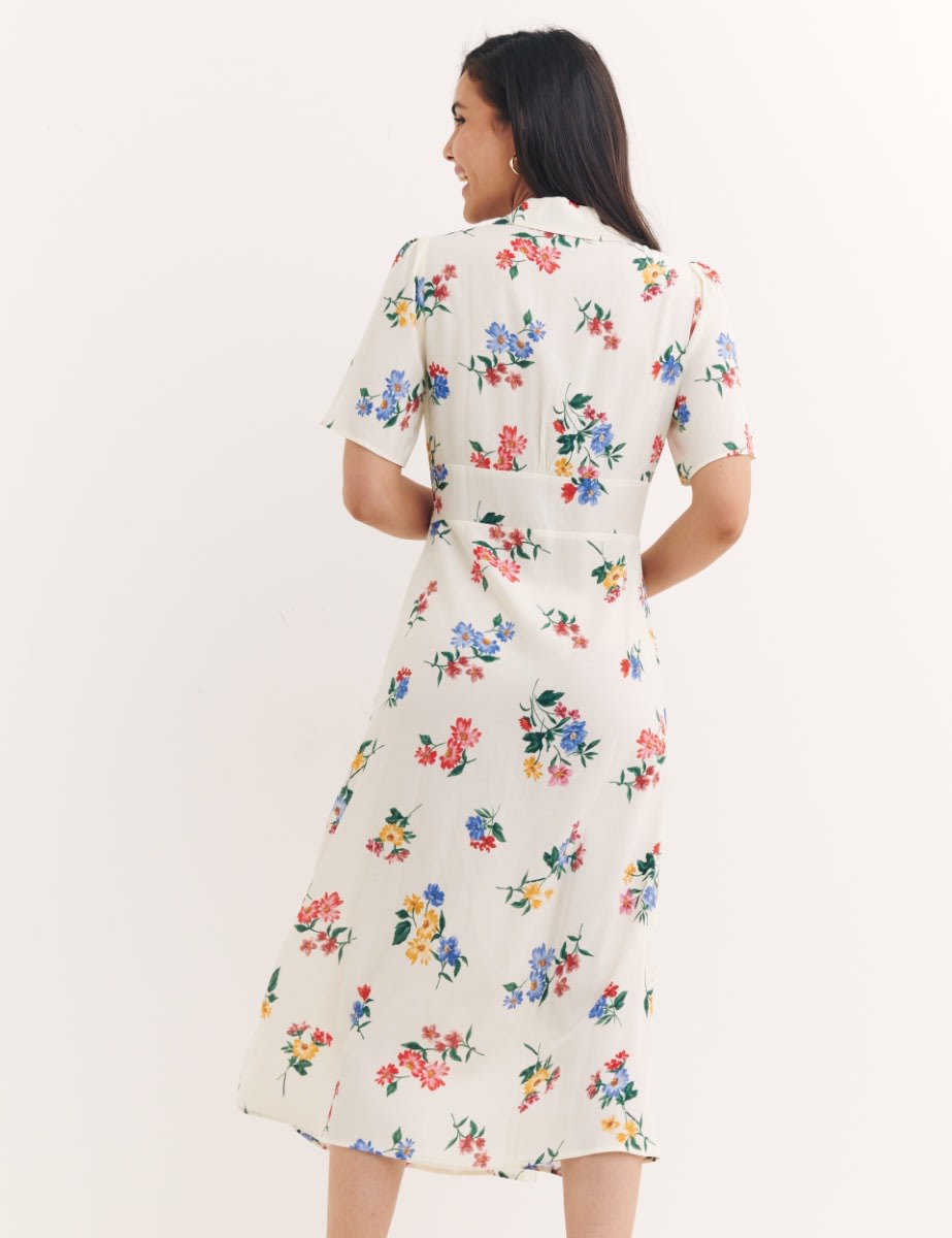 Cream Ditsy Floral Daisy Midi Dress