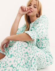 Green Retro Floral Print Selena Midi Dress