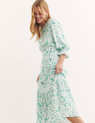 Green Retro Floral Print Selena Midi Dress