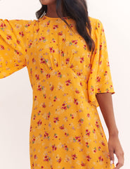 Orange Big Floral Eva Midi Dress