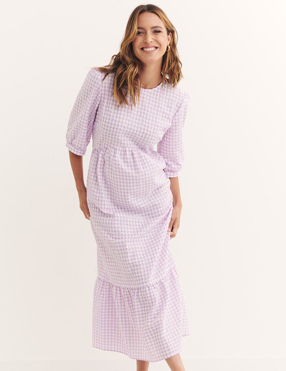 Lilac Check Rachel Midi Dress
