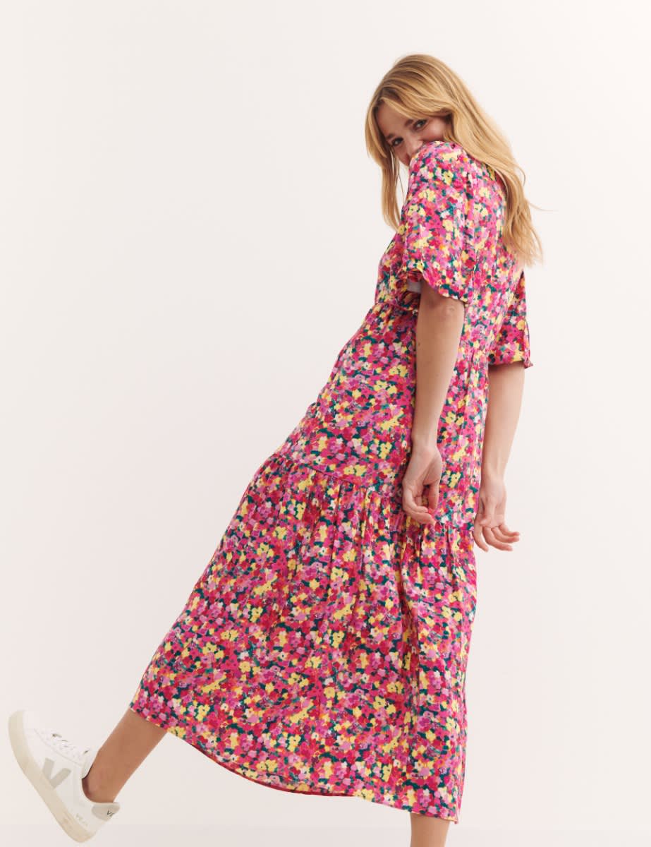 Pink Big Floral Valentine Midi Dress