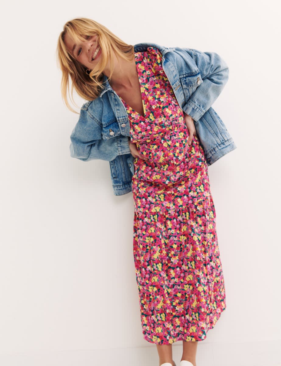 Pink Big Floral Valentine Midi Dress