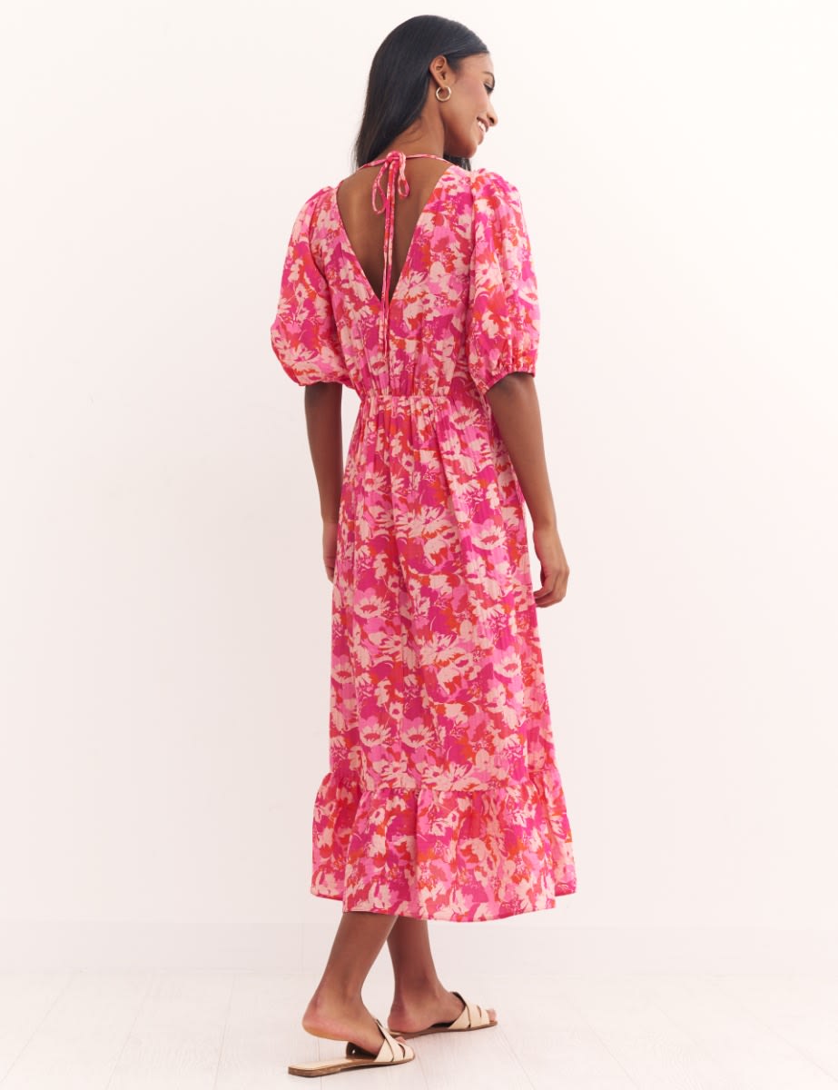 Pink Big Floral Amy Midi Dress