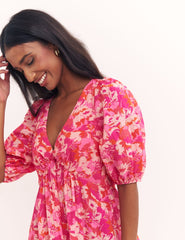 Pink Big Floral Amy Midi Dress