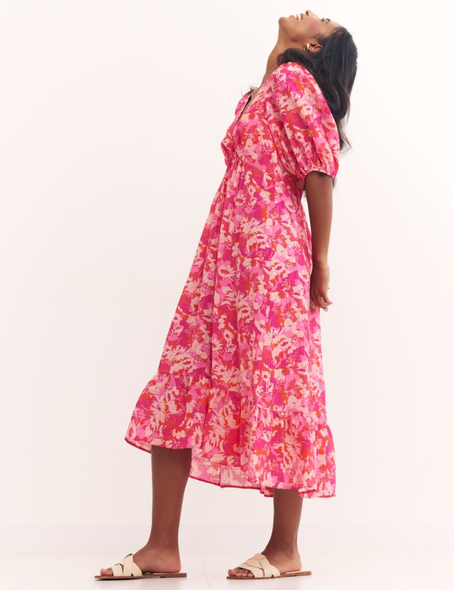 Pink Big Floral Amy Midi Dress