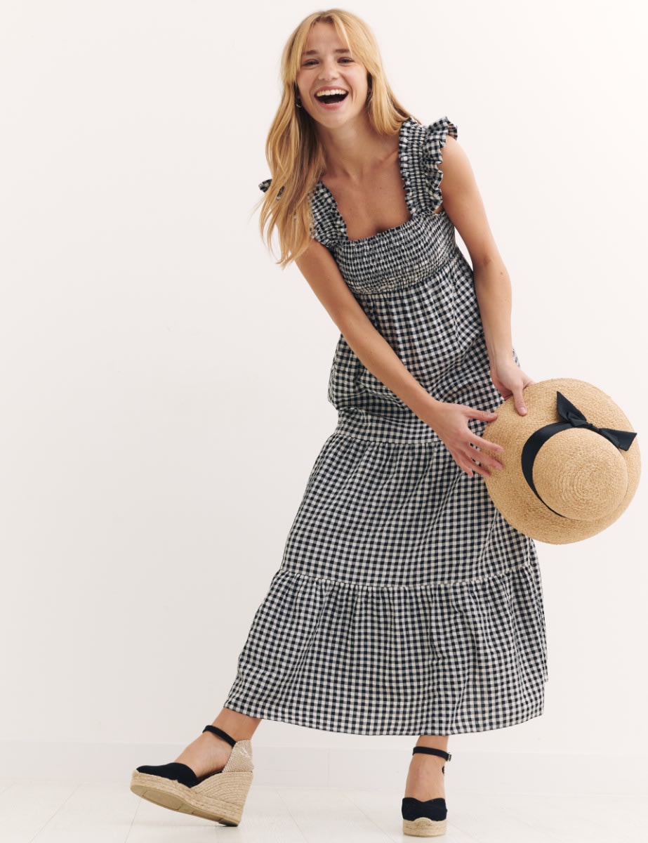 Black Check Maya Midi Dress