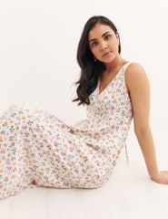 Cream Pink Big Floral Helena Midi Dress