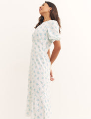 White Ditsy Floral Short Sleeve Selena Midi Dress