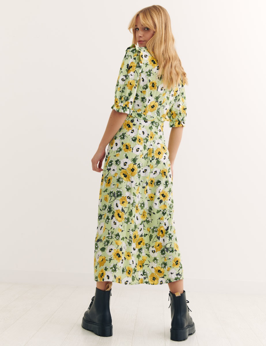 Green Big Floral Felicia Midi Dress