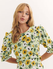 Green Big Floral Felicia Midi Dress