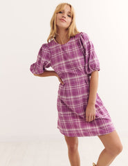 Magenta Check Jenine Mini Dress