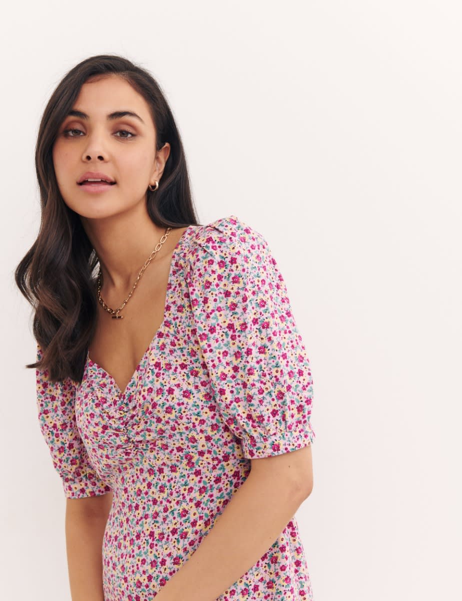 Purple Ditsy Floral Arya Ditsy Rosanna Midi Dress