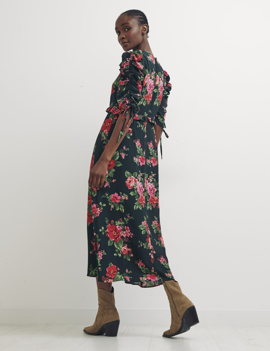 Green Big Floral Ellis Midi Dress