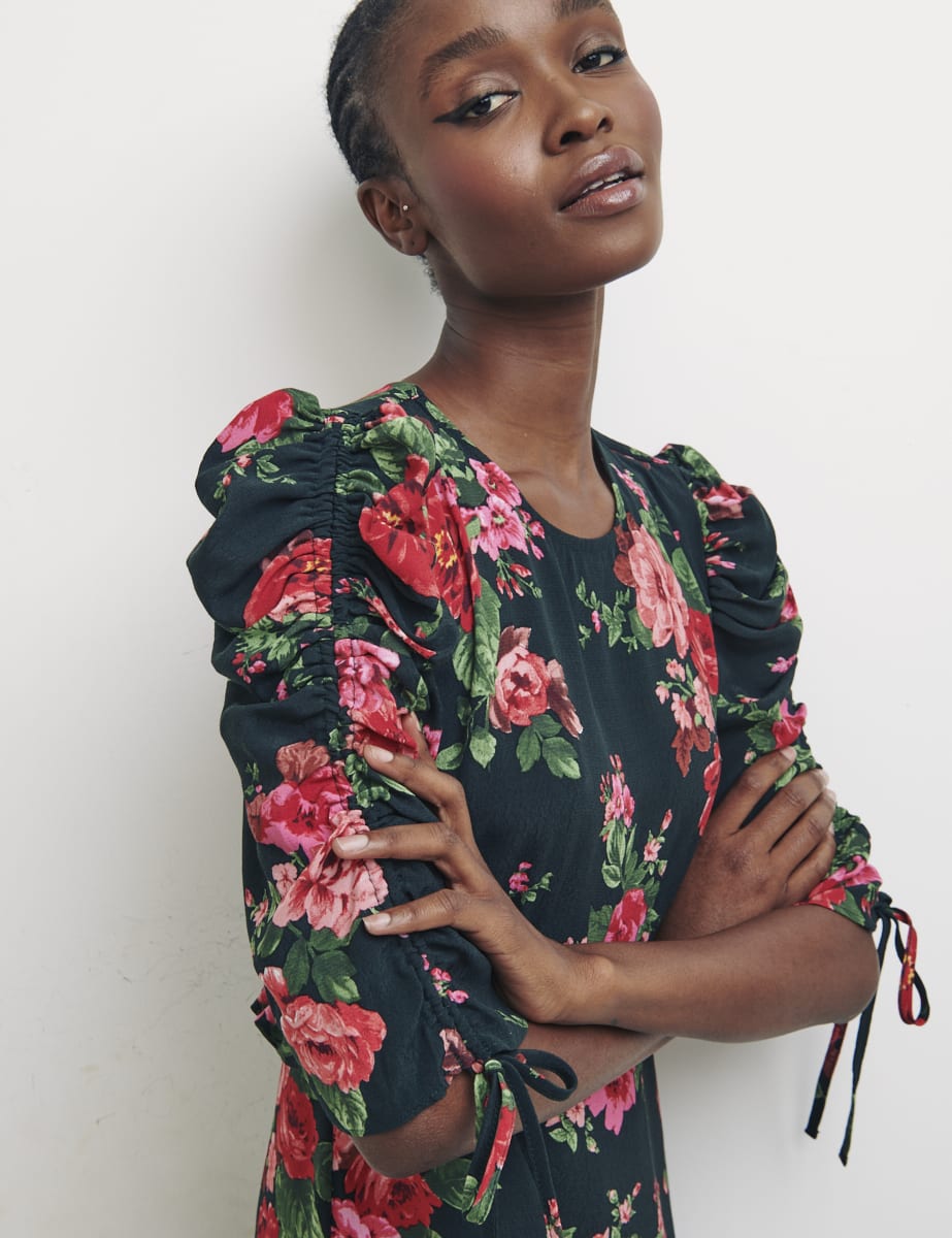 Green Big Floral Ellis Midi Dress