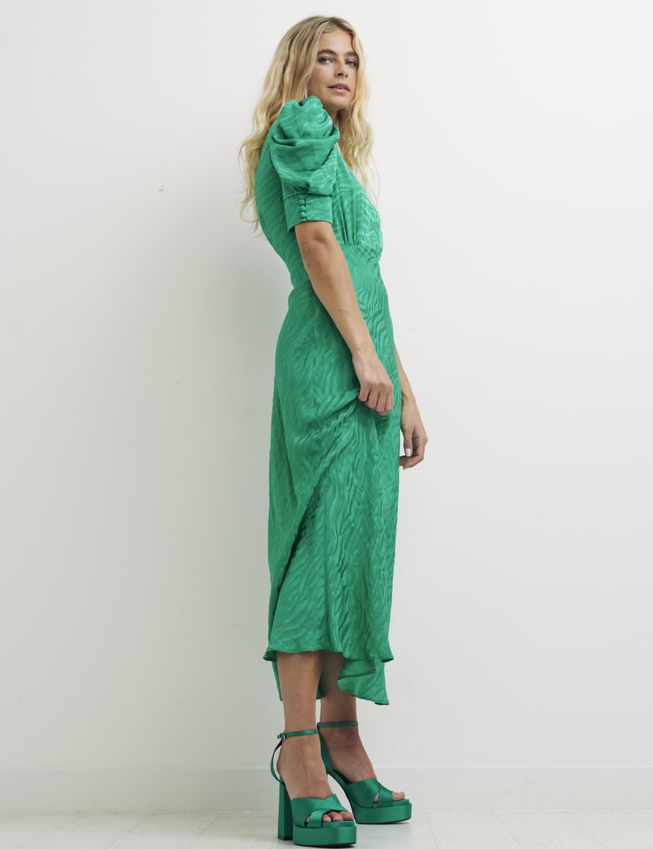 Green Animal Jacquard Moira Midi Dress