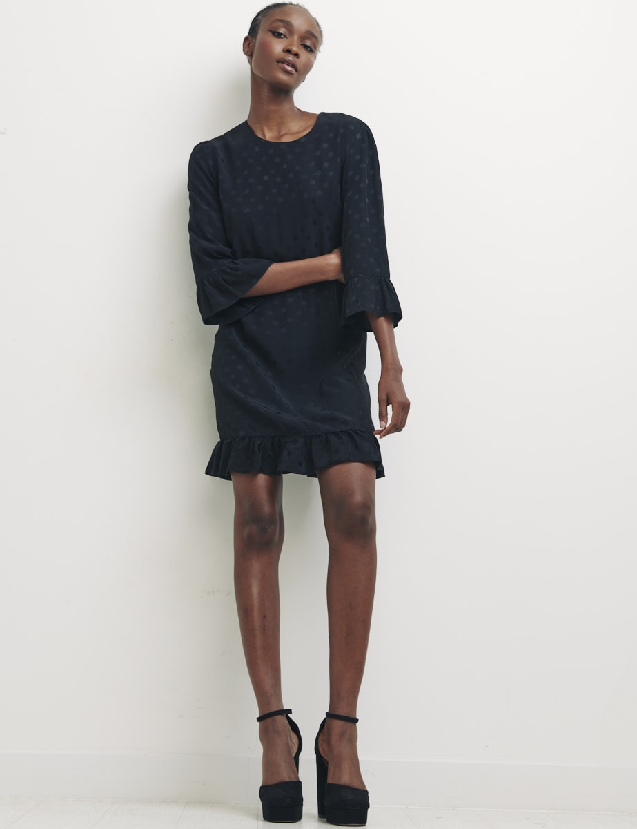 Black Spot Jaquard Fleur Mini Dress