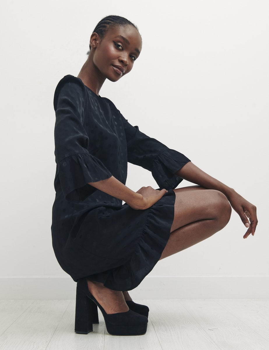 Black Spot Jaquard Fleur Mini Dress