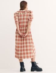 Orange & Cream Nikita Check Midi Dress