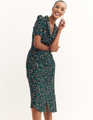 Black Ditsy Floral Daisy Midi Dress