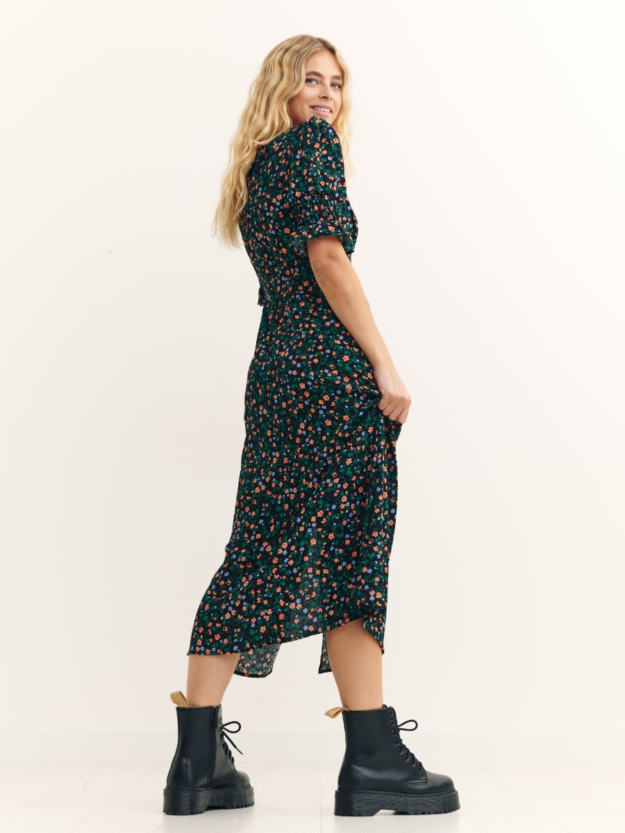Dahlia Ditsy Black Luna Midi Dress