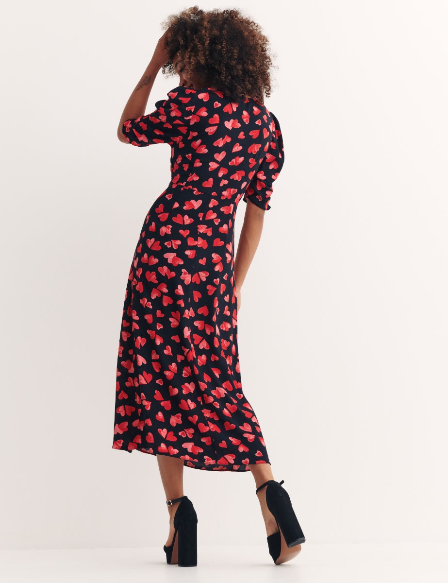 Black Meredith Heart Katty Midi Dress