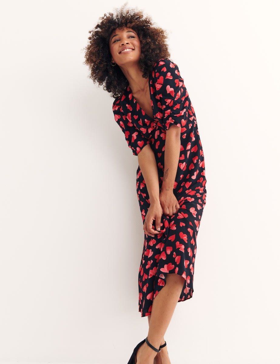 Black Meredith Heart Katty Midi Dress