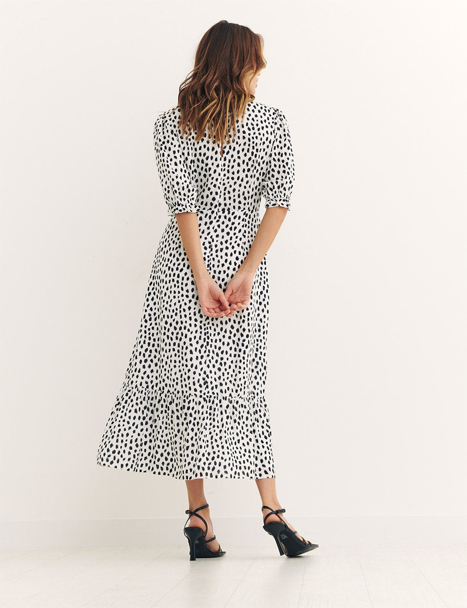 White Smudge Spot Print Selena Midi Dress