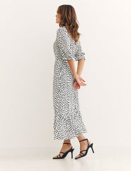 White Smudge Spot Print Selena Midi Dress