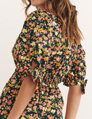 Black Floral Esme Midi Dress