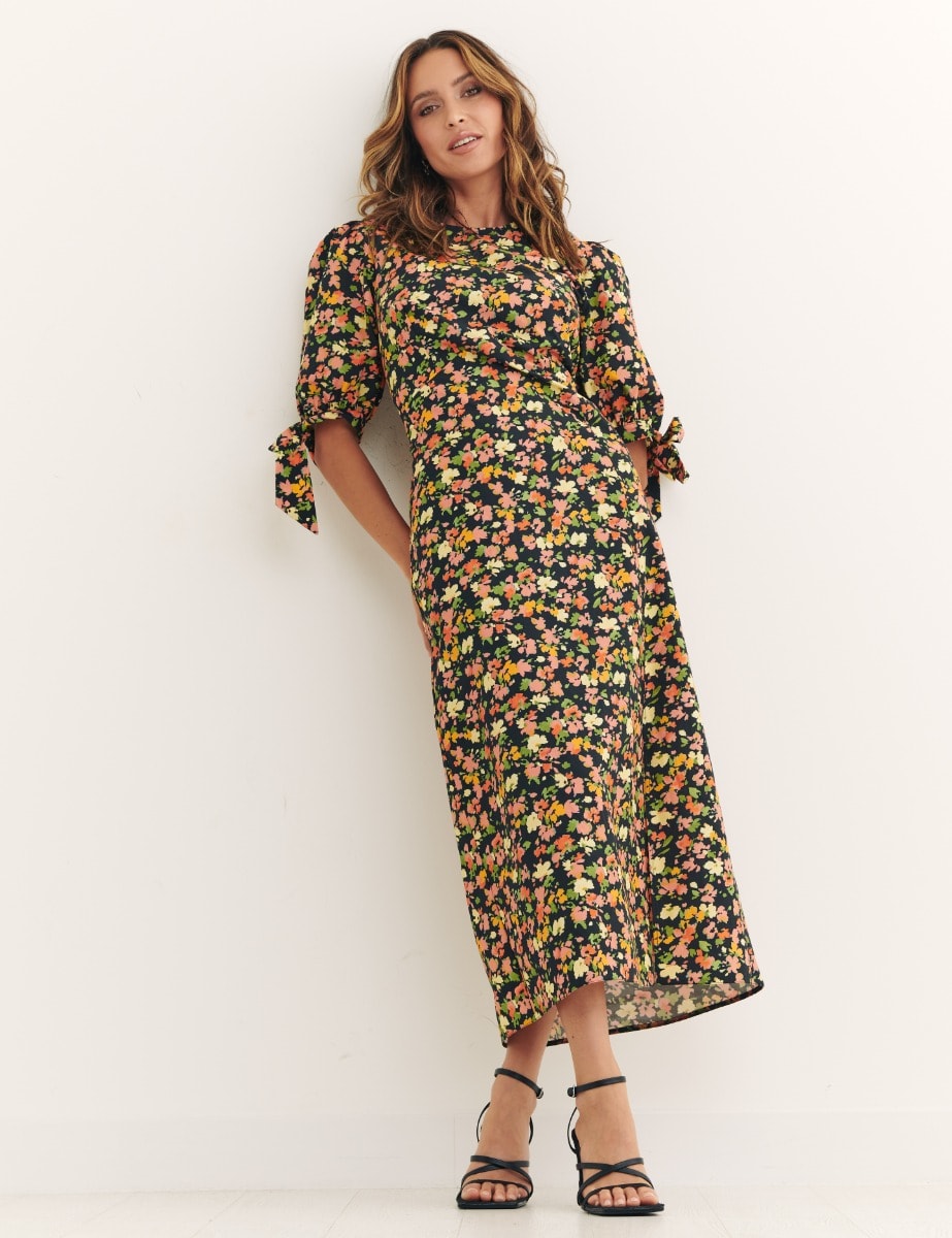 Black Floral Esme Midi Dress