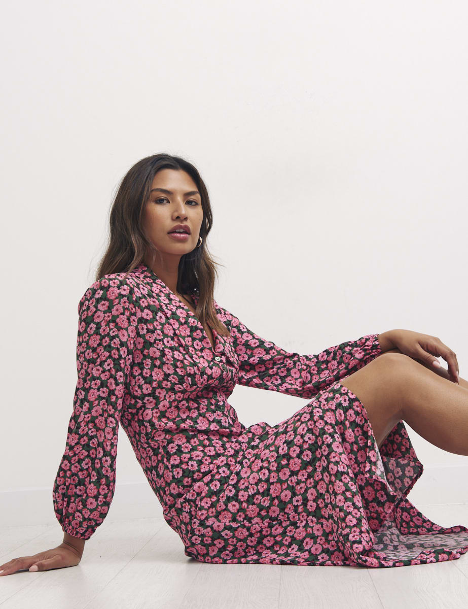 Pink Heather Mini Rose L/S Daisy Midi Dress