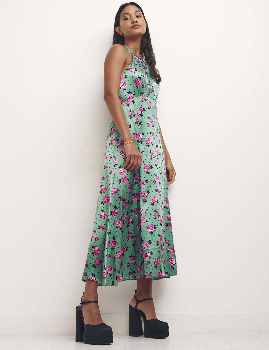 Blush Floral Green Holly Halter Dress