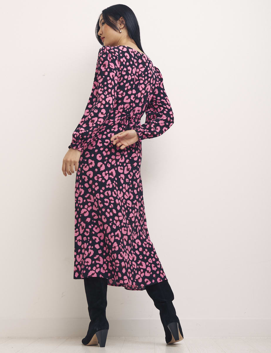Black Violet Animal Pink Long Sleeve Rosie Midi Dress