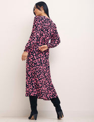Black Violet Animal Pink Long Sleeve Rosie Midi Dress