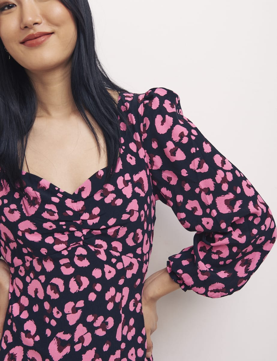 Black Violet Animal Pink Long Sleeve Rosie Midi Dress