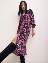 Black Violet Animal Pink Long Sleeve Rosie Midi Dress