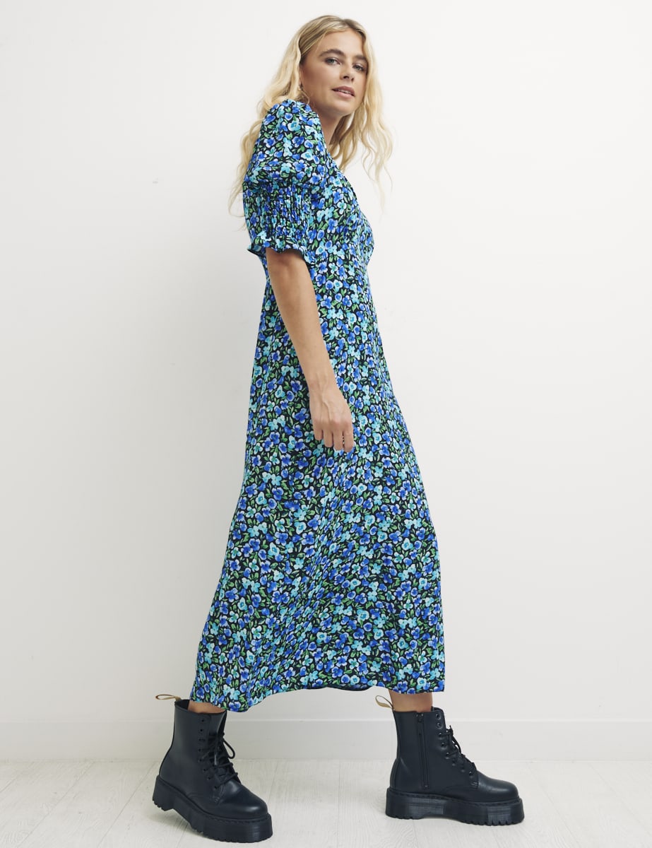 Aurelia Floral Blue Luna Midi Dress