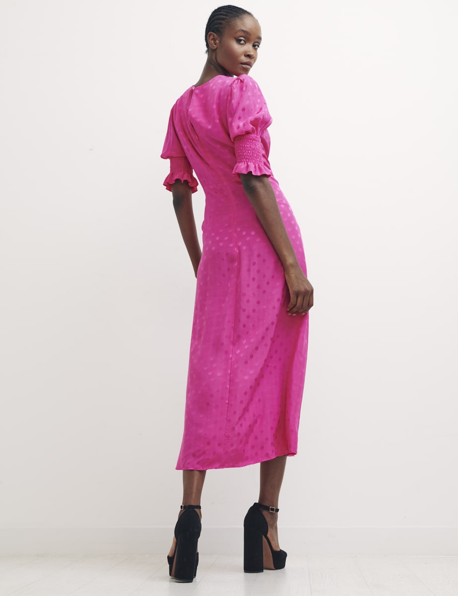 Fearne Cotton Spot Jaquard Pink Luna Midi Dress