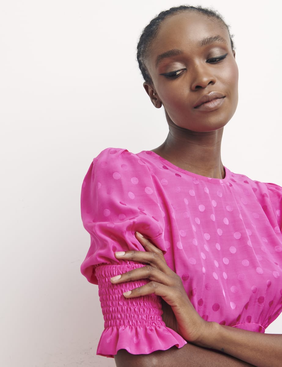 Fearne Cotton Spot Jaquard Pink Luna Midi Dress