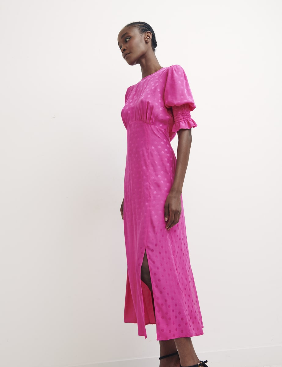 Fearne Cotton Spot Jaquard Pink Luna Midi Dress