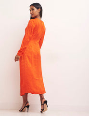 Heart Jaquard Orange Niamh Midi Dress