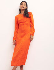 Heart Jaquard Orange Niamh Midi Dress