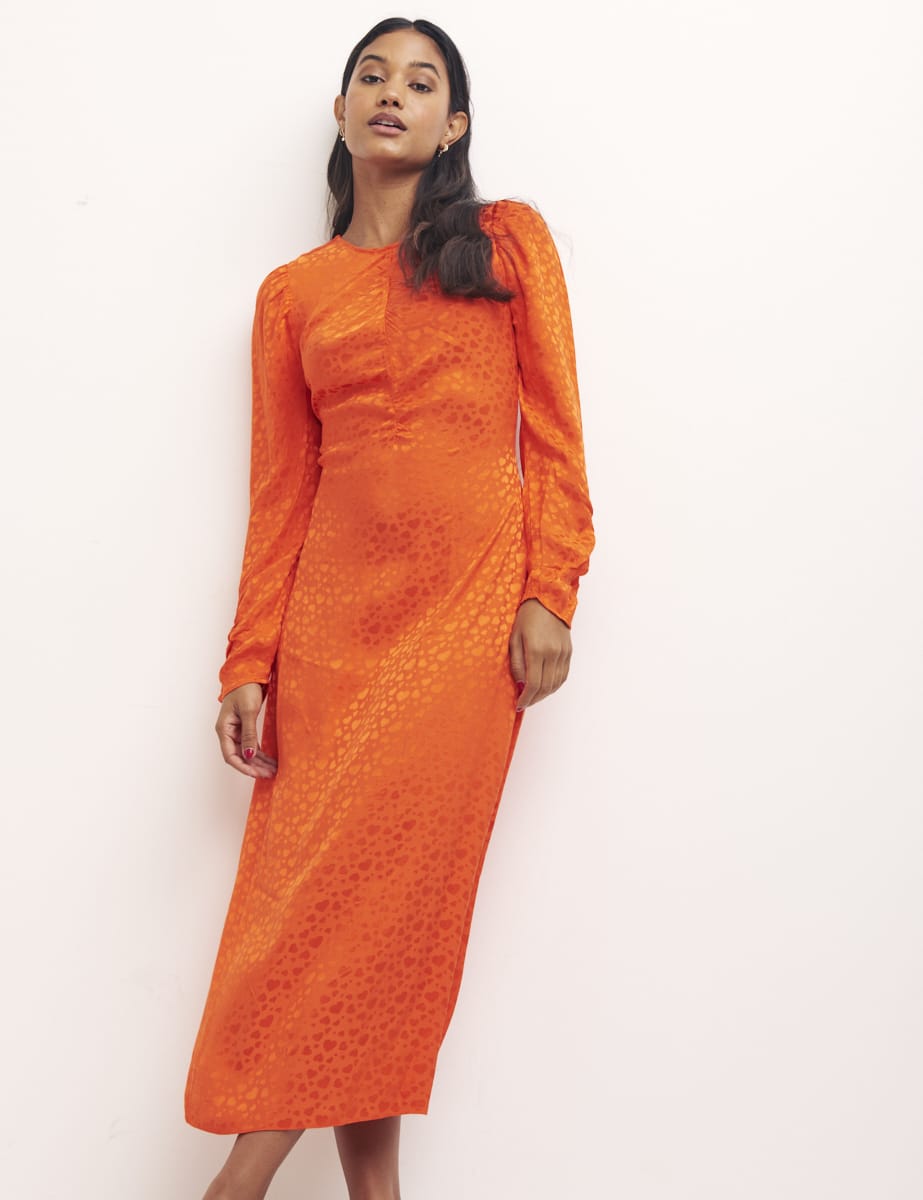 Heart Jaquard Orange Niamh Midi Dress