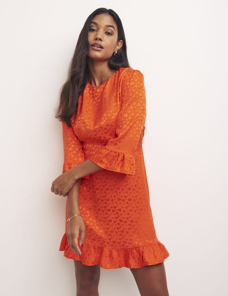 Heart Jaquard Orange Fleur Mini Dress