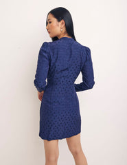 Fearne Cotton Spot Jaquard Navy Nellie Mini Dress